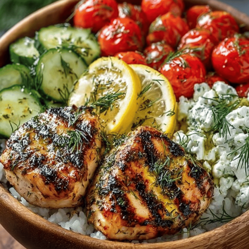 Easy Mediterranean Lemon Dill Chicken Bowls