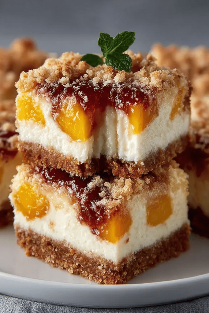 Easy Peach Cobbler Cheesecake Bars