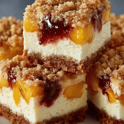Easy Peach Cobbler Cheesecake Bars