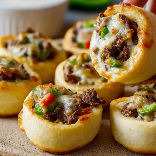 Easy Philly Cheese Steak Crescent Pinwheels