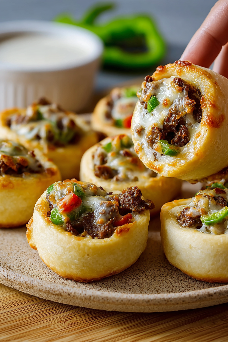 Easy Philly Cheese Steak Crescent Pinwheels