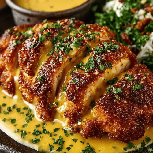 Easy Pretzel Chicken with Cheddar Sauce