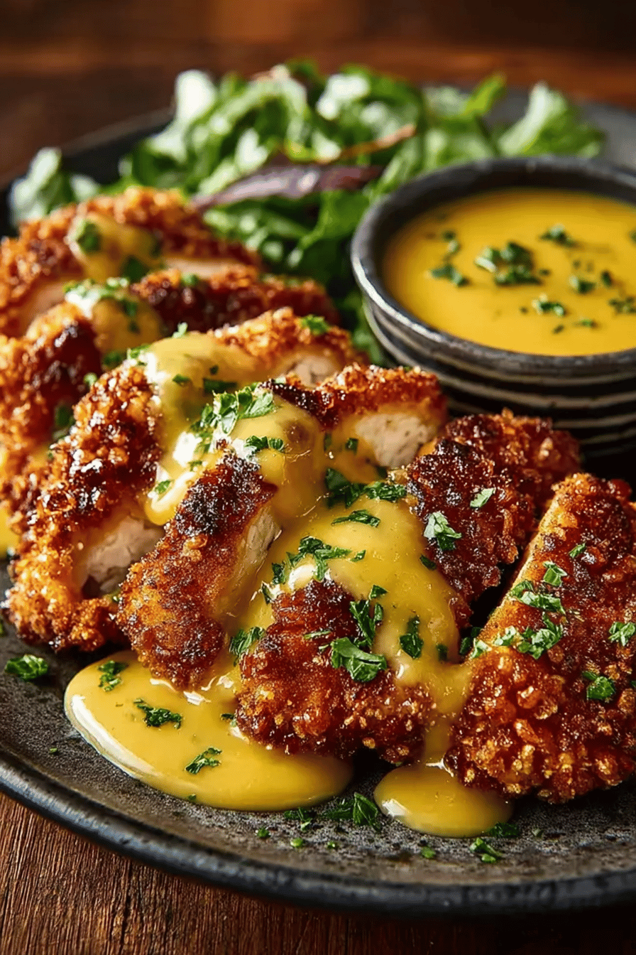 Easy Pretzel Chicken with Cheddar Sauce