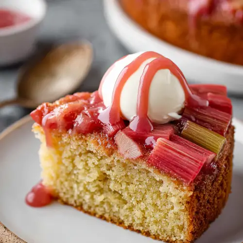 Easy Rhubarb Cake with Tangy Sauce