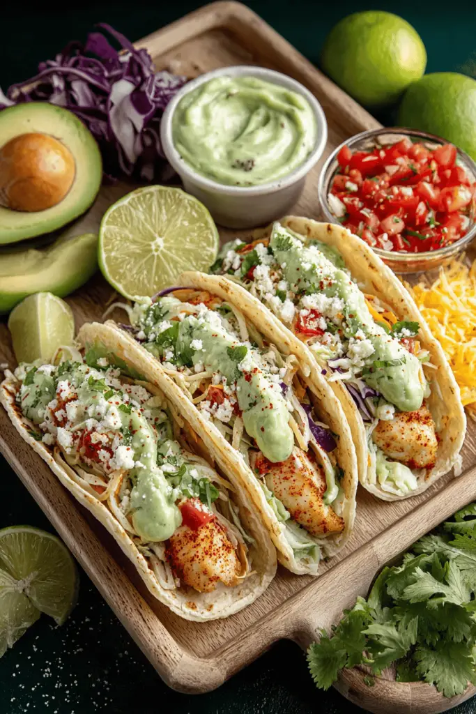 Fish Tacos with Avocado Sauce