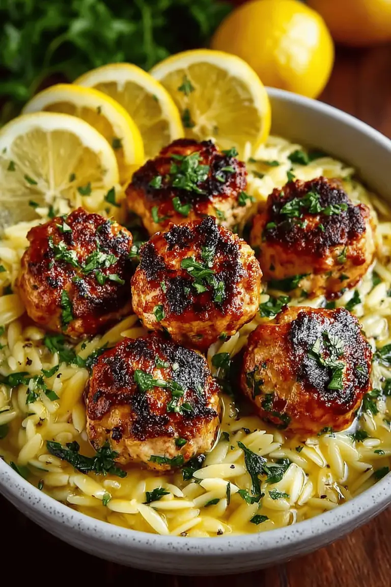 Greek Chicken Meatballs And Lemon Orzo