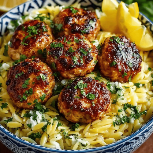 Greek Chicken Meatballs And Lemon Orzo