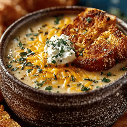 Hearty Cheddar Garlic Potato Soup