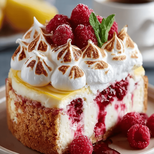 Lemon Raspberry Meringue Cheesecake Delight