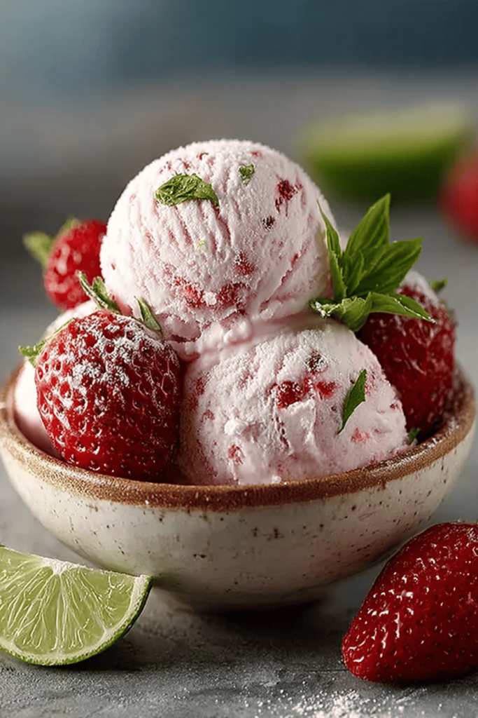 Roasted Strawberry Lime Basil Ice Cream