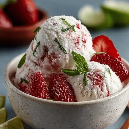 Roasted Strawberry Lime Basil Ice Cream