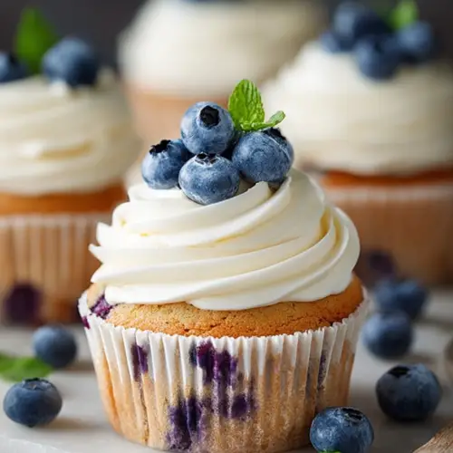 Delish Blueberry Cupcakes with Cream Cheese Frosting