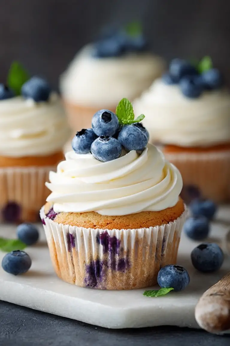 Delish Blueberry Cupcakes with Cream Cheese Frosting