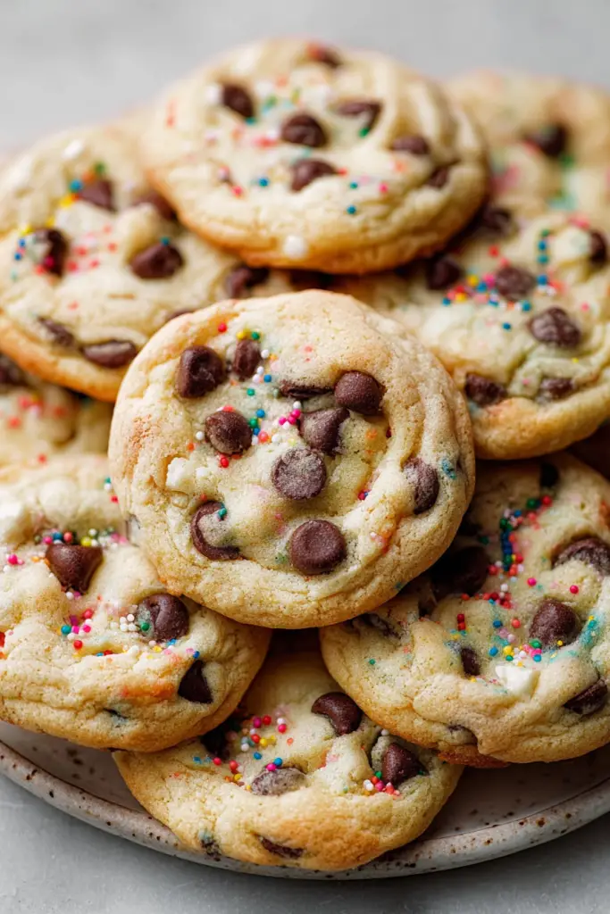 Delish Cake Batter Chocolate Chip Cookies