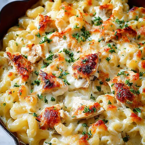 Delish Chicken Alfredo Pasta Bake