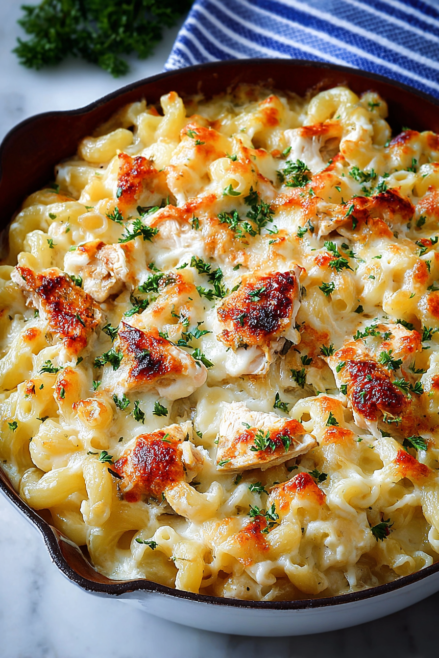 Delish Chicken Alfredo Pasta Bake