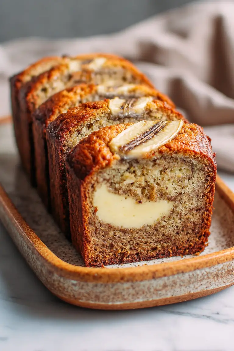 Delish Cream Cheese Filled Banana Bread