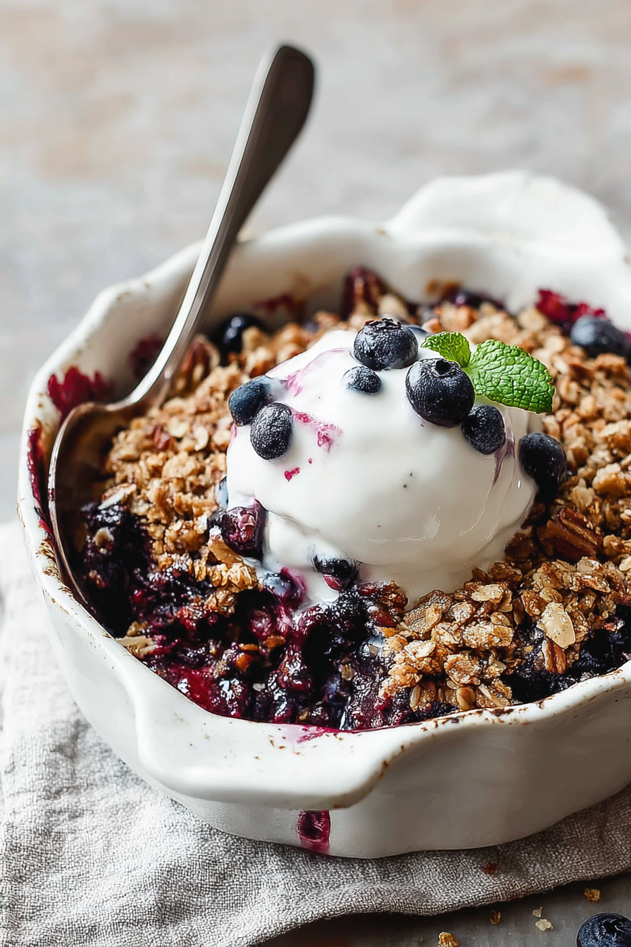 Delish Easy Oat Pecan Blueberry Crisp