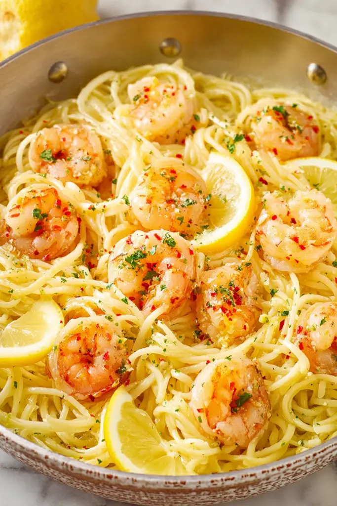 Delish Lemon Butter Garlic Shrimp Pasta