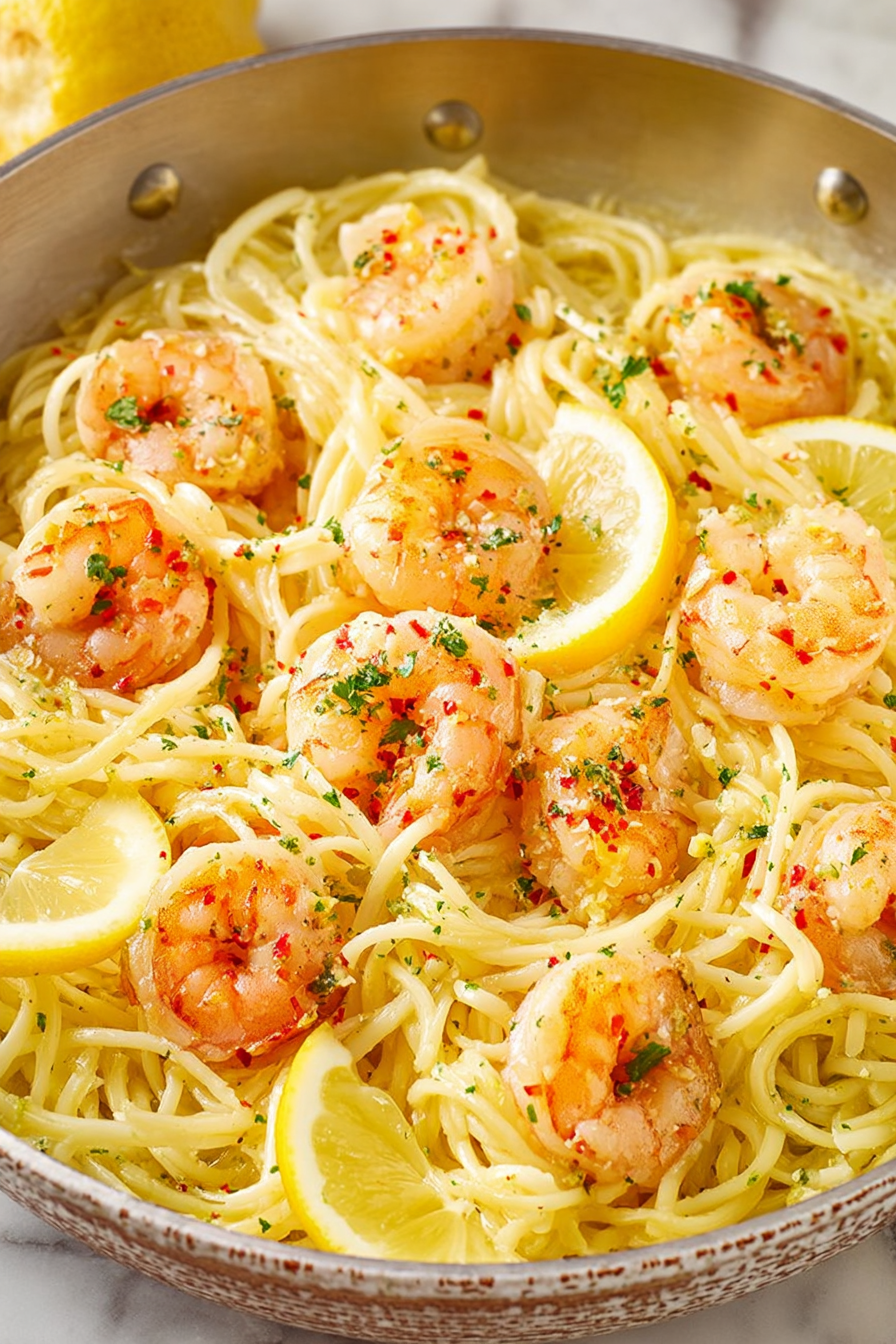 Delish Lemon Butter Garlic Shrimp Pasta