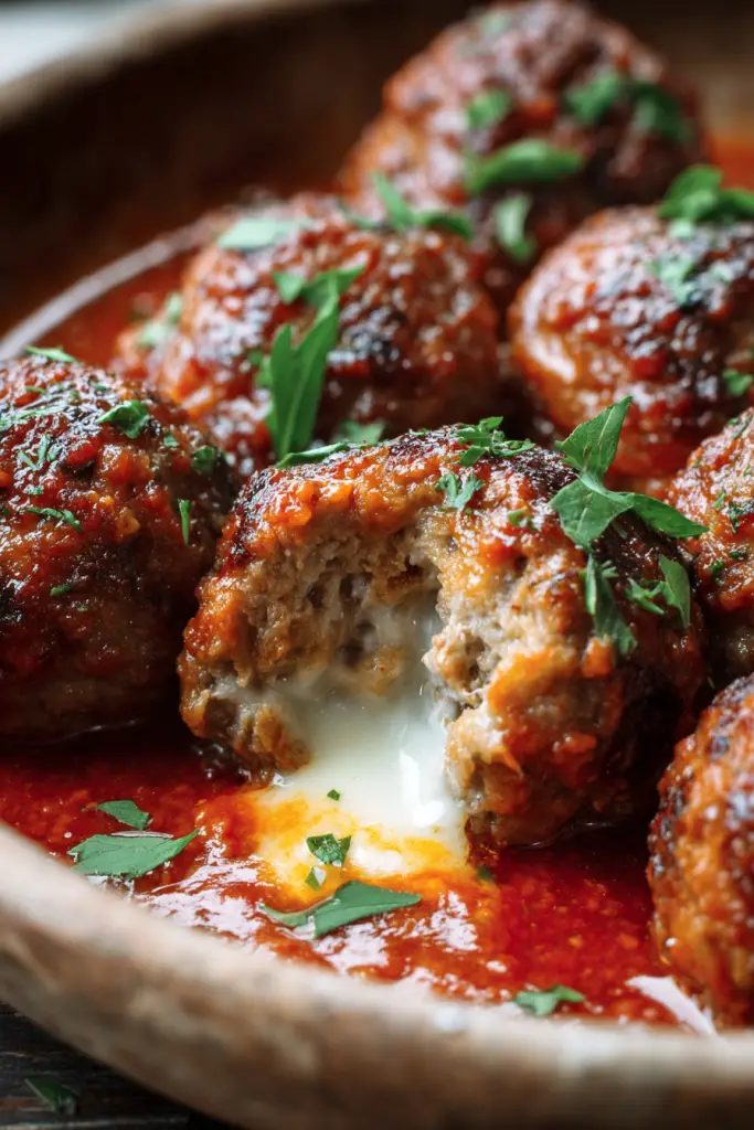 Delish Mozzarella Stuffed Meatballs