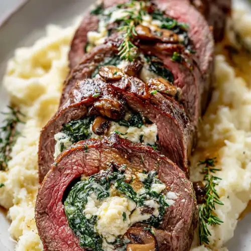 Delish Mushroom Spinach Stuffed Flank Steak
