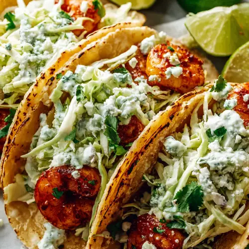 Delish Spicy Shrimp Tacos with Garlic Cilantro Lime Slaw