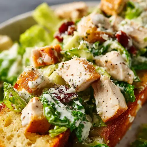 Easy Chicken Caesar Salad with Garlic Bread