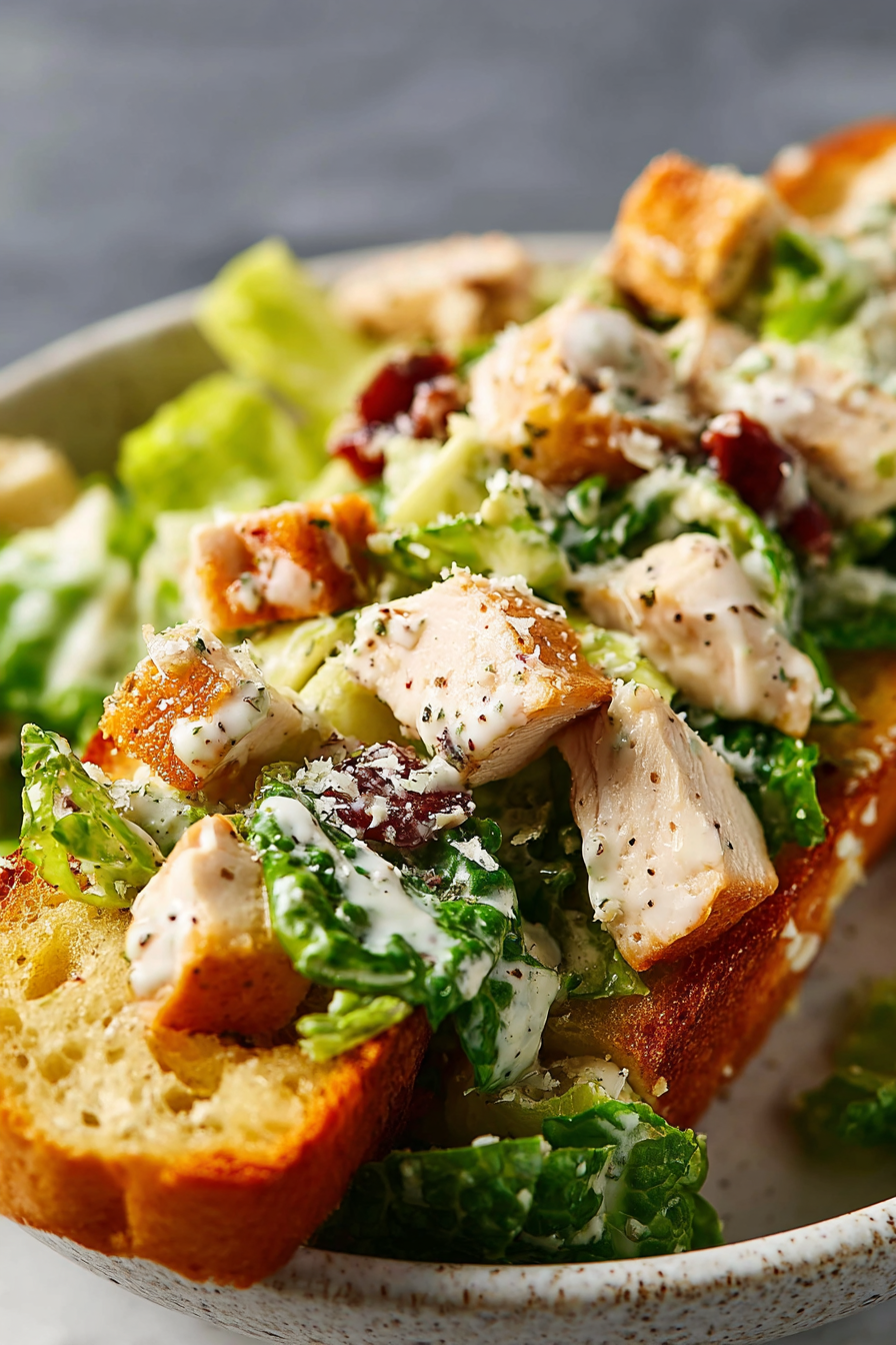 Easy Chicken Caesar Salad with Garlic Bread