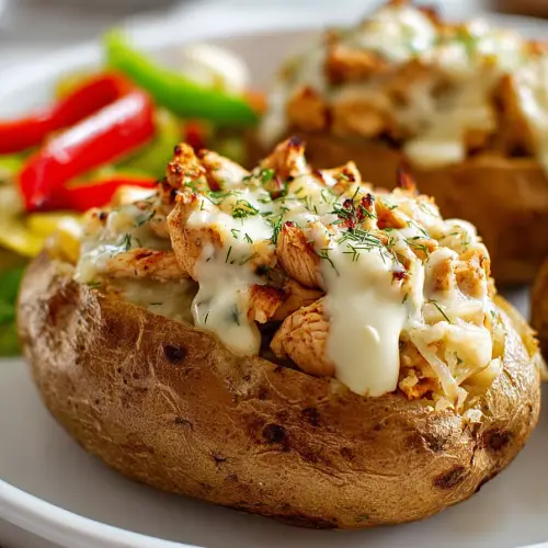 Easy Chicken Cheesesteak Baked Potatoes