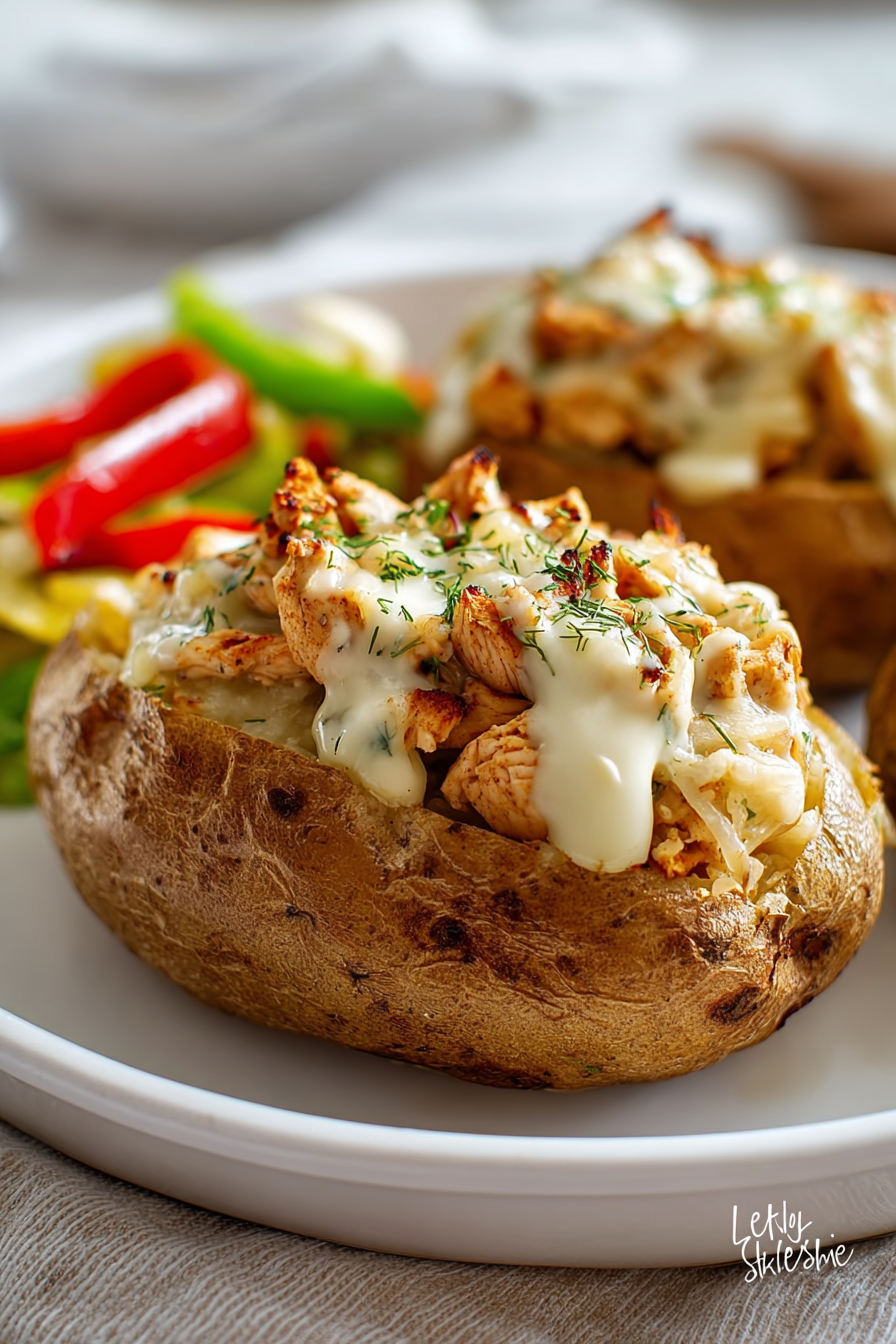 Easy Chicken Cheesesteak Baked Potatoes