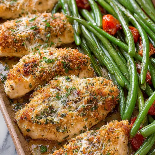 Easy Garlic Parmesan Chicken and Green Beans