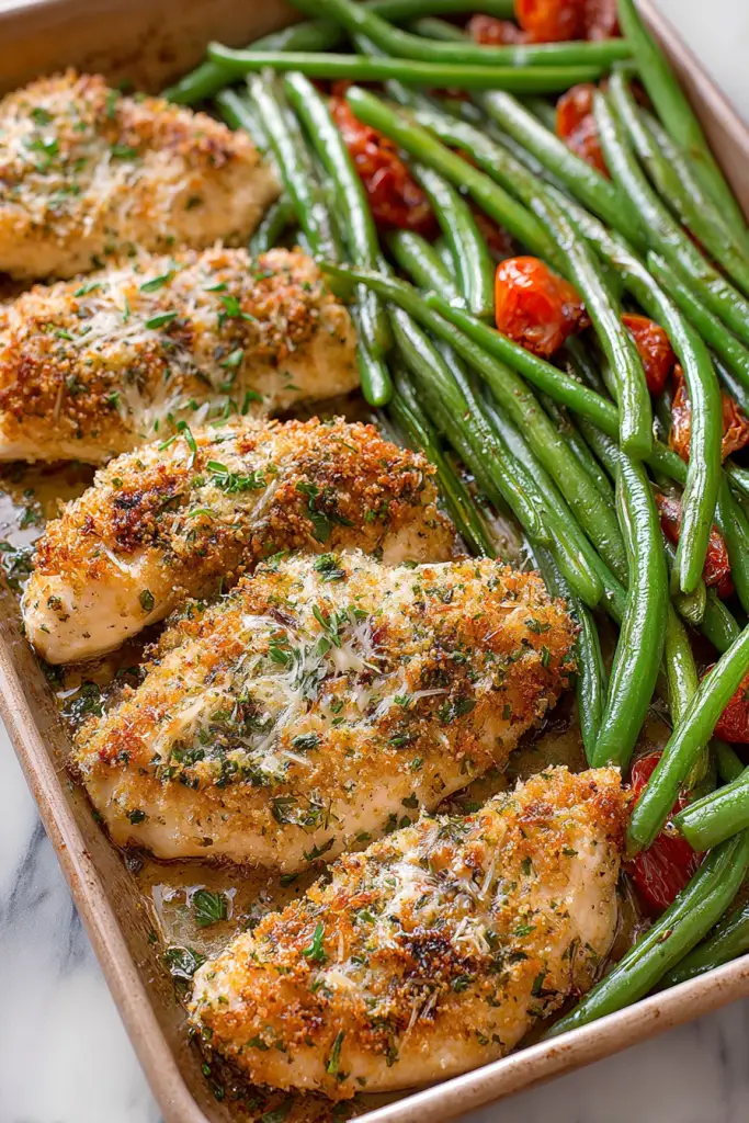 Easy Garlic Parmesan Chicken and Green Beans