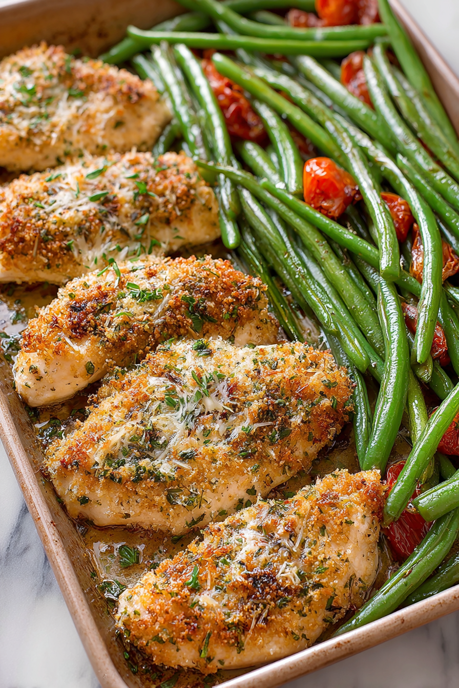 Easy Garlic Parmesan Chicken and Green Beans