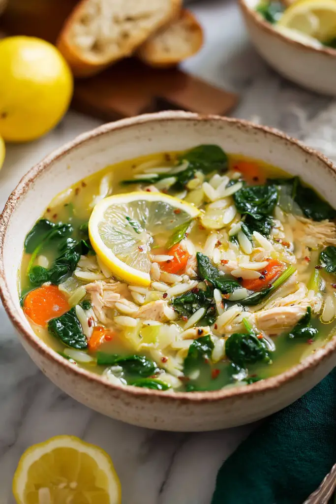Easy Lemon Chicken and Spinach Orzo Soup Recipes