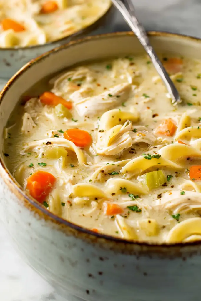 Easy Lightened Creamy Chicken Noodle Soup
