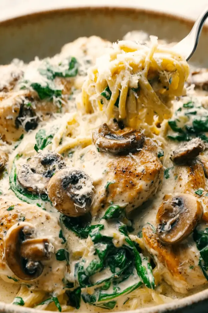 Easy One-Pot Creamy Chicken Mushroom Florentine