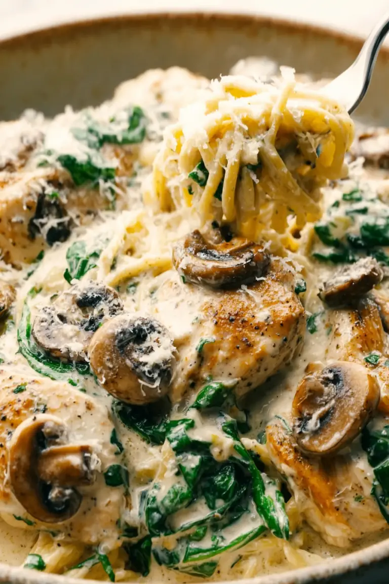 Easy One-Pot Creamy Chicken Mushroom Florentine