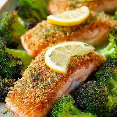 Easy Parmesan Crusted Salmon with Roasted Broccoli