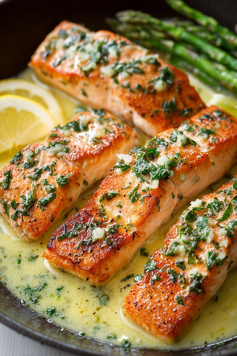 Easy Skillet Seared Salmon with Garlic Lemon Butter Sauce