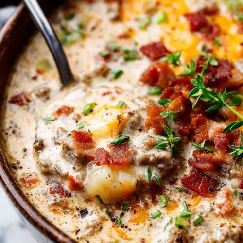 Easy Slow Cooker Bacon Cheeseburger Soup