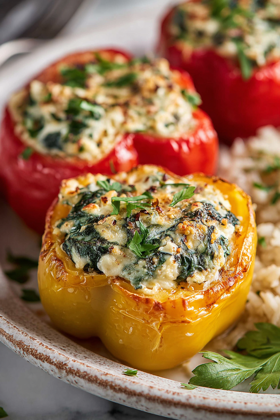 Easy Spinach Ricotta Stuffed Peppers