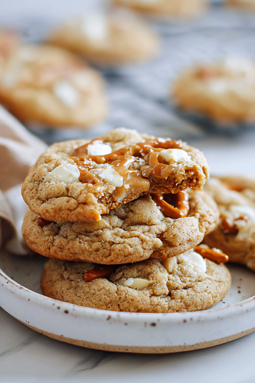 Easy White Chocolate Caramel Pretzel Cookies