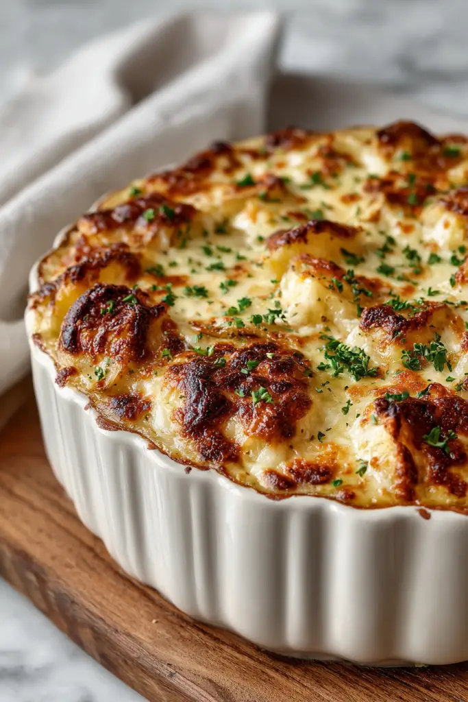 Creamy Garlic Cheesy Chicken Potato Bake