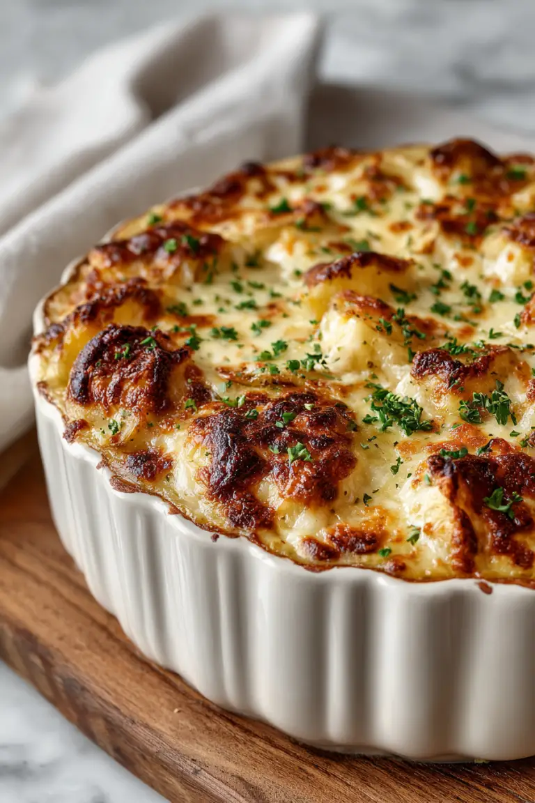 Creamy Garlic Cheesy Chicken Potato Bake