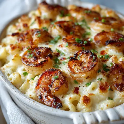 Creamy Garlic Shrimp Pasta Bake