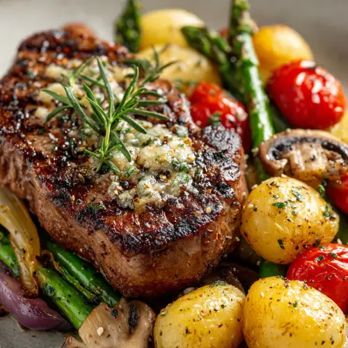 Garlic Butter Steak with Roasted Veggies