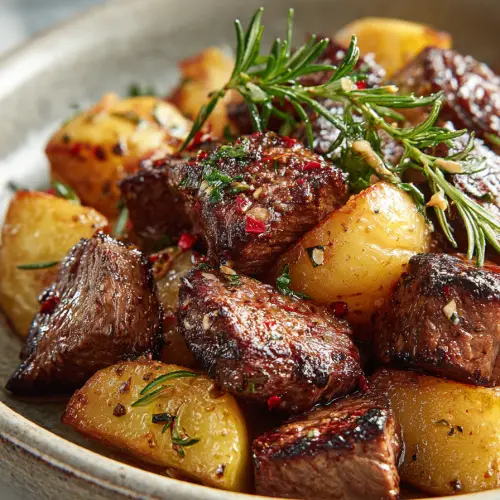 Garlic Steak Bites with Potatoes