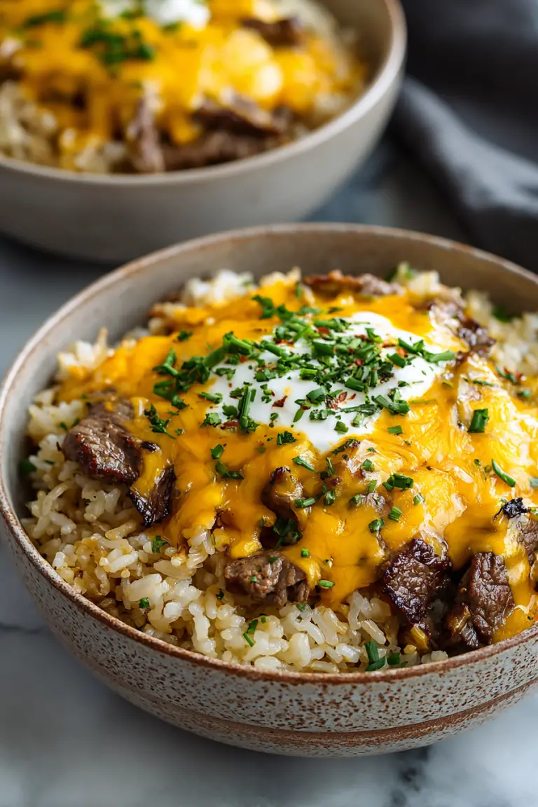 High Protein Philly Cheesesteak Rice Bowls