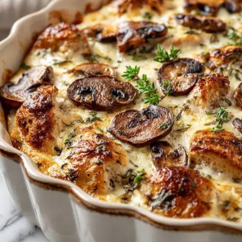 Keto Garlic Chicken Mushroom Casserole